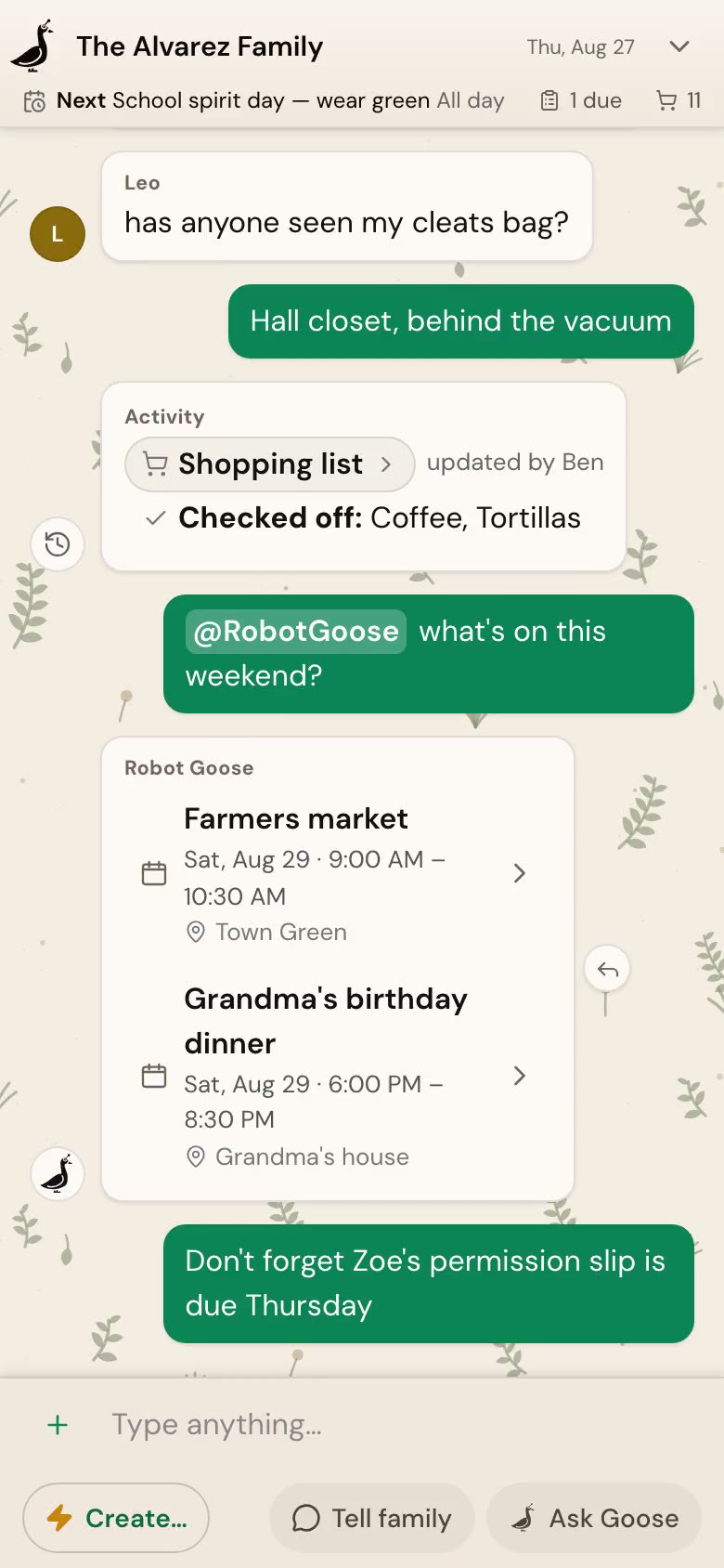 A photo of a soccer schedule flyer sent to Robot Goose, which creates the recurring practices on the calendar